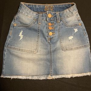 Justice - Denim Distressed Mini Skirt - Size 8 - With Pockets - NWT